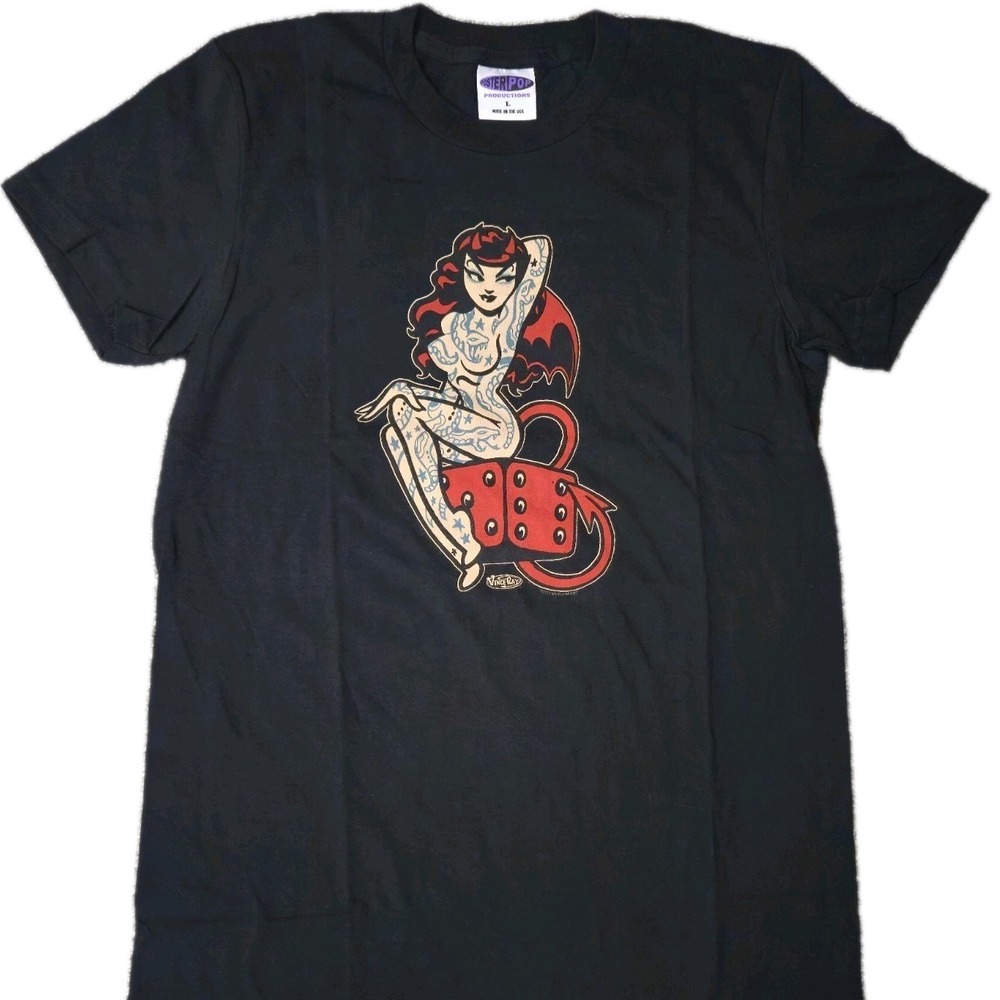 Vintage Sexy Devil Girl Poster Pop T Shirt Womens Sz L Made In USA Vintage